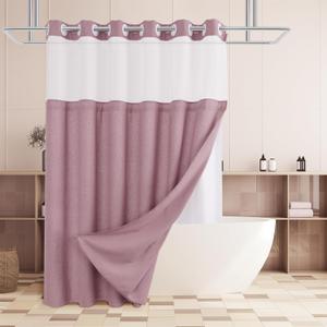 No Hooks Needed Linen Shower Curtain and Liner Set,Blush Pink Hotel Luxury Decor Shower Curtains for Bathroom with See Through Top Window,Water Resistant Fabric,72Wx72L,Blush Pink