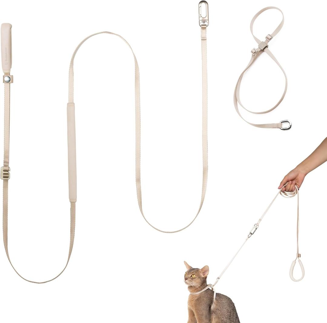 Cat Harness and Leash Set, Lightweight Escape Proof Cat Harness Leash with Padded Handle, Adjustable Cat Leash and Harness for Kitten Small Large Cats Walking Training (Linen, S)