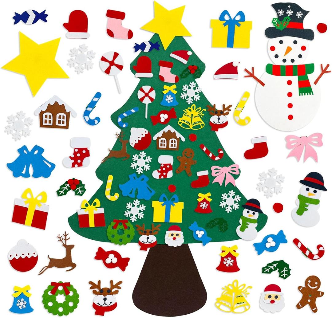 3.2Ft DIY Felt Christmas Tree Set for Kids Toddlers, 38 Hanging Ornaments Felt Christmas Tree Wall Craft Kits for Xmas Party Office Decoration, New Year Door Wall Decorations-2