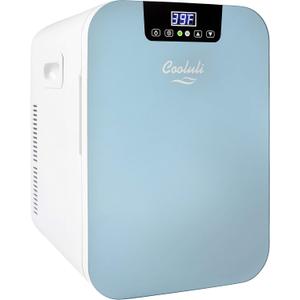Cooluli 20L Mini Fridge For Bedroom - Car, Office Desk & College Dorm Room Glass Front Digital Temperature Control 12v Small Refrigerator for Food, Drinks, Skin Care, Beauty Breast Milk (Blue), 20 Liter