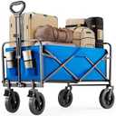 DUMOS 49''L Collapsible Extended Wagon with 440LBS Capacity, Heavy Duty Wagons Garden Cart with All-Terrain Big Wheels & Drink Holders, 250L Foldable Carts for Sports, Shopping, Camping