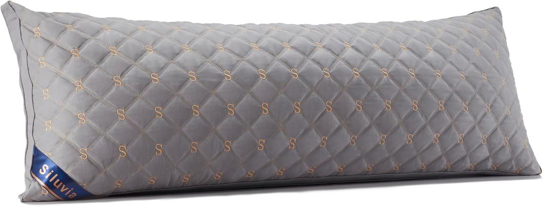 Siluvia Full Body Pillow for Adults-Premium Adjustable Loft Quilted Fluffy Body Pillow for Side Sleeper Quality Plush Down Alternative Long Bed Pillow Gray Pillow (21x54, Gray-lightgray)
