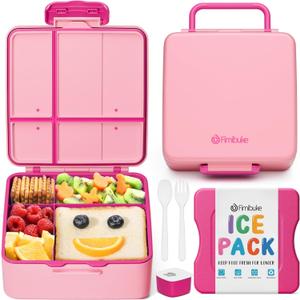 Fimibuke Chill Bento Box for Kids Adult, Leak Proof Toddler Lunch Box with Ice Pack Keep Food Cold, BPA Free 4 Compartment Lunch Container with Utensils for Girl Boy School, Microwave Dishwasher Safe (Macaron)