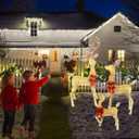 5ft 3D Large Lighted Outdoor Christmas Reindeer Decoration, 3Pcs Handmade Light Up Outside Xmas Deer Family Set Ornaments for Yard Lawn Garden, LED Plug and Play Metal Giant Holiday Decor, Gold