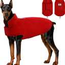 DENTRUN Reversible Dog Coat - Windproof Polar Fleece Vest with Reflective Neck Strips, Hook & Loop Closures, Easy-On Cold Weather Jacket for Dogs, XXL (Burgundy)