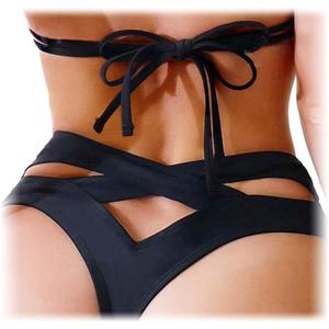 Women's Bikini Bottom Cheeky Swimsuit Criss Cross Cut Out Back Bathing Suit Bottoms (X-Large, 870 Black)