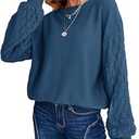 Miessial Women's Oversized Chunky Cable Knit Sweater Lantern Sleeve Pullover Sweaters Fall Winter Crew Neck Loose Jumper Top (Small Blue)