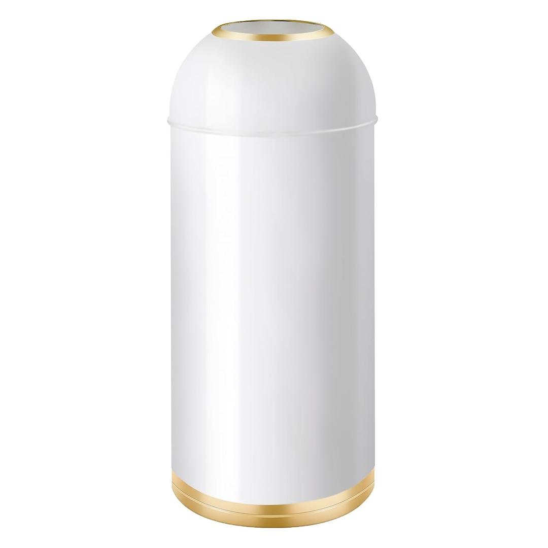 48L/12.5 Gallon White Gold Stainless Steel Kitchen Trash Can, Round Open Top Waste Bin Garbage Bin for Home Office Restaurant Commerical Using (White Gold, 12.5gallon)