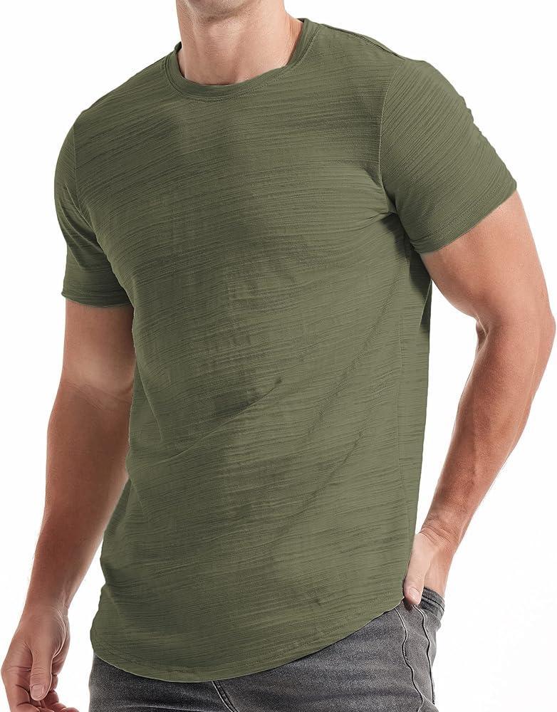 KLIEGOU Mens Hipster Hip Hop Ripped Round Hemline T Shirt Army Green S (Green, S)