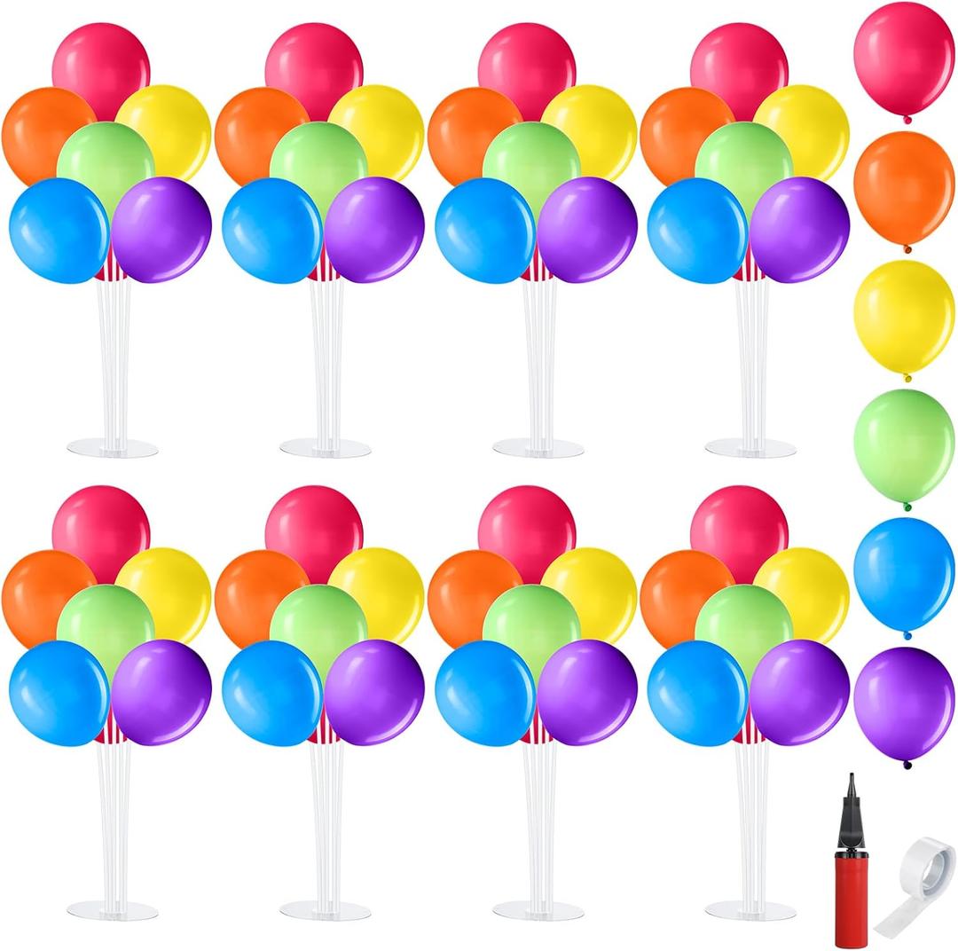 VioraWhite 8 Set Balloon Stands Kits, Sticks Holder with Base and Balloon for Table Centerpieces Party Decoration for Birthday Baby Shower Fiesta Carnival Wedding Graduation Party(Rainbow)