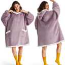 Bedsure Blanket Hoodie, Wearable Blanket Hoodie as Gifts for Mom, Birthday Gifts for Women Kids Teens Sherpa Sweatshirt, Lavender, Small