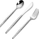 Rubtlamp 90Pcs Silver Plastic Silverware, Hammered Disposable Silverware,Silver Plastic Forks And Spoons, Fancy Plastic Cultery Include 30 Forks, 30 Knives And 30 Spoons for Party