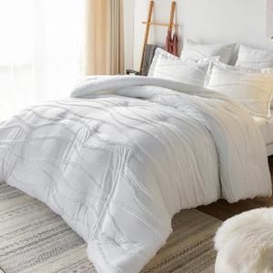 Gemarwel Queen Bedding Comforter Set with Sheets, 7 Pieces Bed in a Bag, White Queen Size Beding Sets with Comforters, Sheets, Pillowcases & Shams