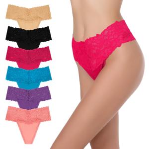 High Waisted Thong Underwear Tummy Control Panties Cotton Lace Thongs Size (3X-Large, 6 Pack Light)