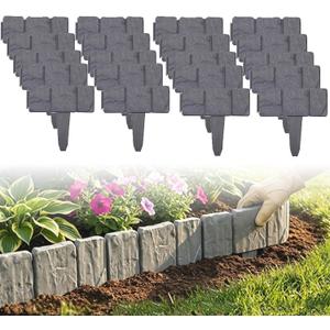 20PCS Faux Stone Edging for Landscaping, Imitation Stone Garden Fence Plastic Retaining Edging Border, for Flower Bed Edging,Yard Edging,Lawn Trees and Gardens(Grey)
