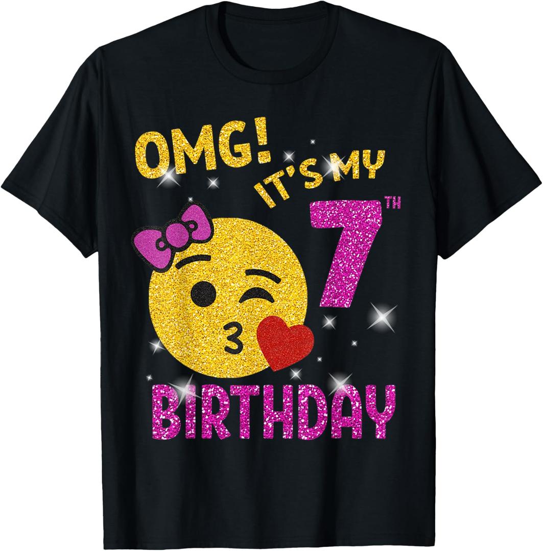 OMG It's My 7th Birthday Girl Cute 7 Yrs Old Birthday Party T-Shirt (Black, S)