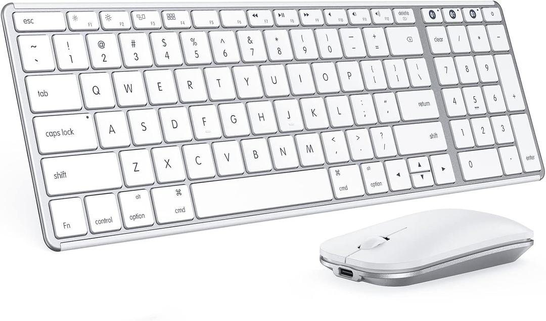 seenda Bluetooth Keyboard and Mouse Combo for Mac, SKM64-2 Rechargeable Silent Wireless Keyboard Mouse Compact Slim, 3 Multi-Device Connection, Compatible for Mac MacBook Pro/Air iPad, White Silver
