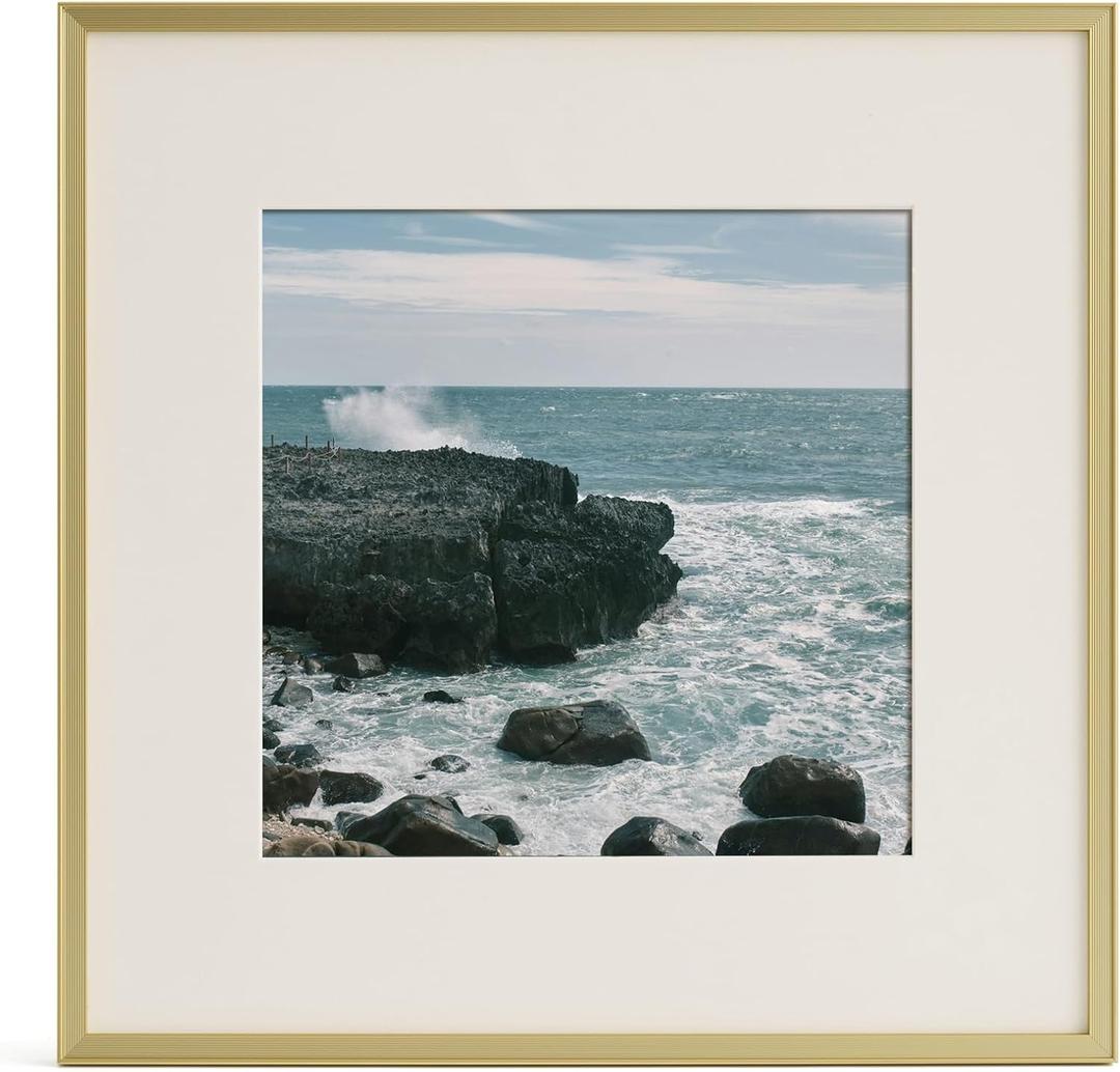 12x12 Metal Square Picture Frame with Removable Mat for 8x8 Photo, 12 by 12 Aluminum Poster Frame Decorative Square Frame for Home Office Gallery Wall Decor, Gold, 1 Pack