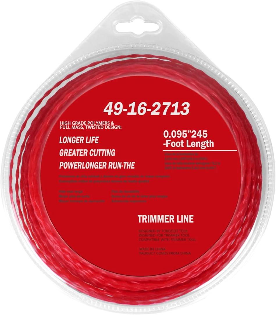 Trimmer Line 49-16-2713 for Milwau-kee Trimmer 2725-20 Weed Eater String -red 0.095-250ft (Red Twisted) (Red 01)