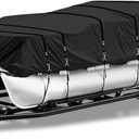 1200D Heavy-Duty Pontoon Boat Cover, Metal Windproof Buckle Straps Waterproof Fade and Tear Resistant Trailerable UV-Proof Pontoon Covers Fit 25ft-28ft Long (Black)