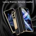for Samsung Galaxy Z Fold 5 Phone Case [Luxury Premier Genuine Leather] [Full Body Hinge Protection] [Built-in Screen Protector] [Kickstand Slim Protective Cover] for Galaxy ZFold 5 (Black)