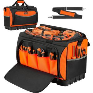 Heavy Duty Tool Bag, Large Tool Bags 20inch, 18 Pockets, 19.6x 12.9x 11.8 inch, Heavy Duty 600D Fabric, Black and Orange