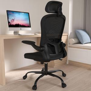 Office Chair, High Back Ergonomic Desk Chair, Breathable Mesh Desk Chair with Adjustable Lumbar Support and Headrest, Swivel Task Chair with flip-up Armrests, Executive Chair for Home Office (Black)