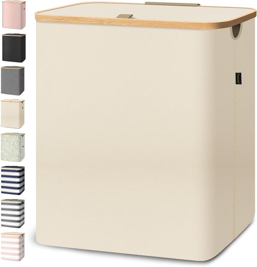 BALEINE Laundry Hamper with Lid, Tall Laundry Baskets with Bamboo Pull Handles, Large Laundry Bin with Internal Support (36 Gal/140L, Beige), 140 Liters