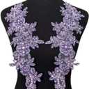 1 Pair Rhinestones Lace Applique Accessories Hand sewing Acrylic Beads Stones Trim Patches for DIY Girl Wedding Dress Decorations (Light Purple)