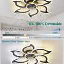 Flower Ceiling Fans with Lights and Remote, 34.5 Inch Modern Low Profile Flush Mount Ceiling Fan, Dimmable LED Ceiling Light Fixture, Small Ceiling Fans for Bedroom, Kitchen, Indoor-Black