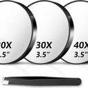 Magnifying Mirror 20X&30X&40X 3Packs with Tweezer and Suction Cups Set, 3.5 Inches Compact Travel Magnified Mirror-Black