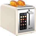 Mecity 2 Slice Touch Screen Toaster, 1.5" Wide Slot, Stainless Steel Smart Toaster for Bagels, Muffins, Waffles, Gluten-Free Breads, Defrost, Reheat, Timer, 120V 825W, Cream Color