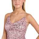 Cowl Neck Sequin Midi Evening Dress (Pink, S)