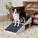 3-in-1 Dog Ramp Pet Stairs 18.5"x18.3"x18.1" with Hidden Storage Ottoman, Anti-Slip Steps for Small, Medium, Large, Senior & Injured Pets, 220LBS for Bed & Sofa (White)
