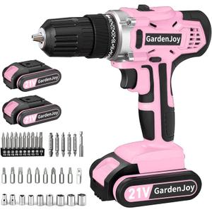 GardenJoy 20v Cordless Drill Set, Power Electric Kit 2 Batteries With Charger 30Nm 2-Speed 3/8" Keyless Chuck 24+1 Torque Drill Driver screwdriver Bits with LED Electric Work Light for Women DIY