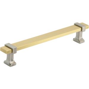 Amerock | Cabinet Pull | Brushed Gold/Satin Nickel | 6-5/16 inch (160 mm) Center to Center | Overton | 1 Pack | Drawer Pull | Drawer Handle | Cabinet Hardware