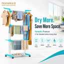 Clothes Drying Rack, 3-Tier Folding Stainless Steel Laundry Rack with Side Wings Indoor & Outdoor Use Space-Saving Design (Blue) Large ABS Steel
