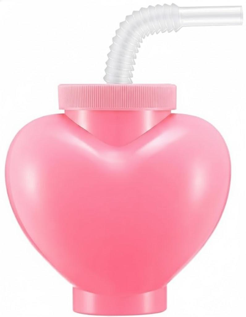 Amyhill Valentine's Day Heart Shaped Cups with Lids and Straws 12 oz Plastic Heart Cups for Kids Party Favors, School Classroom Exchange Prizes Gift