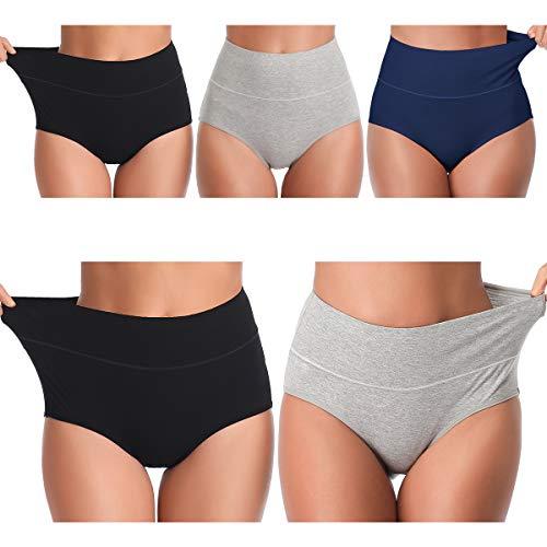 UMMISS Soft Cotton Solid Color Cotton Underwear Brief for Women, 5 Pack Plus Size Ultra Comfort Tummy Control No Muffin Top Underpants for Female in Size 10/3XL