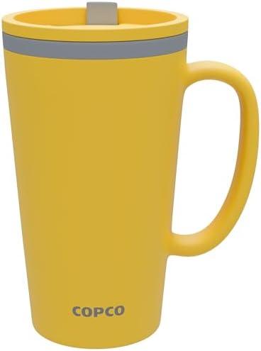 Copco Cone 16oz Insulated Travel Mug with Handle, Double Wall, Slide-Closure Lid, BPA-Free, Microwave & Dishwasher Safe, Reusable Plastic Travel Coffee Tumbler - Portable Coffee Cup (Mustard)