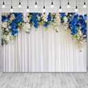 9x6ft White Wedding Backdrop White Blue Floral Flowers Photography Background Bride Groom Ceremony Party Bridal Shower Banner Decorations Engagement Proposal Portrait Photo Booth Prop