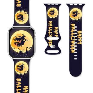 Halloween Watch Bands for Apple Watch Band 38/40/41mm for Men Women, Silicone Waterproof Adjustable Printed Smartwatch Strap for iWatch Series 9 8 7 6 5 4 3 2 1 SE Replacement Wristband Gifts, 2 Pack