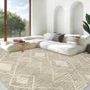Area Rug for Living Room 9x12: Large Washable Boho Moroccan Rugs Geometric Neutral Rug, Non-Slip Foldable Modern Farmhouse Indoor Floor Carpet for Bedroom Dining Table Home(Cream Beige, 9'X12')