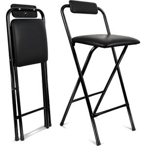 Folding Bar Stool with Back, 1PCS Tall Foldable Stool Chair Portable Collapsible for Adult Counter Height Seat Leather Padded Kitchen Shop Comfortable Sturdy 29.5 Inch