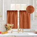 MIULEE Fall Cafe Curtains 36 Inches Long Farmhouse Short Linen Semi Sheer Curtains for Kitchen Bathroom Basement Light Filtering Rod Pocket Half Window Tier Curtains 2 Panels W26XL36, Terracotta