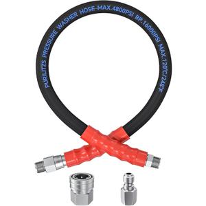 2FT Pressure Washer Whip Hose 3/8'', 4800PSI Jumper Hose Reel Connector Steel Wire Braided with 3/8'' Quick Connect Adapter Set for Power Washing