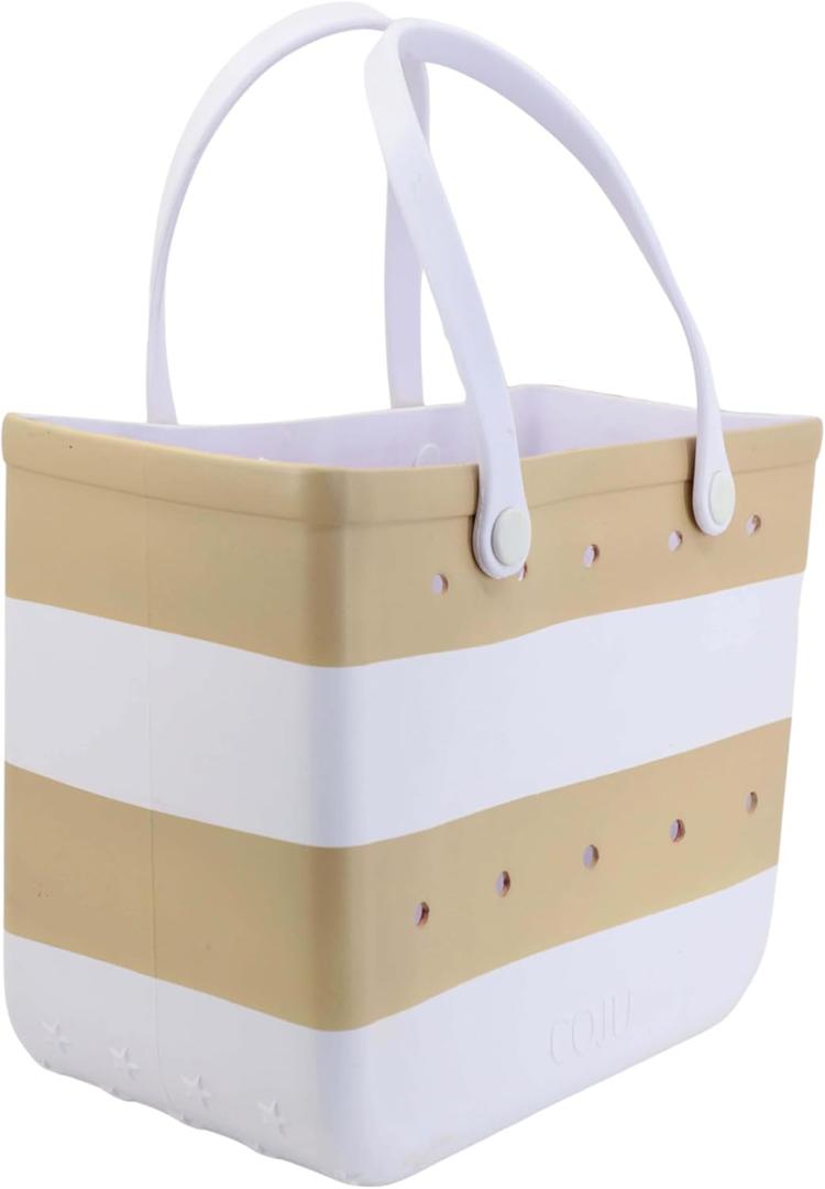 COJU Rubber Tote Bag Waterproof Large Tote Bag for Beach Poolside Travel (Beige)