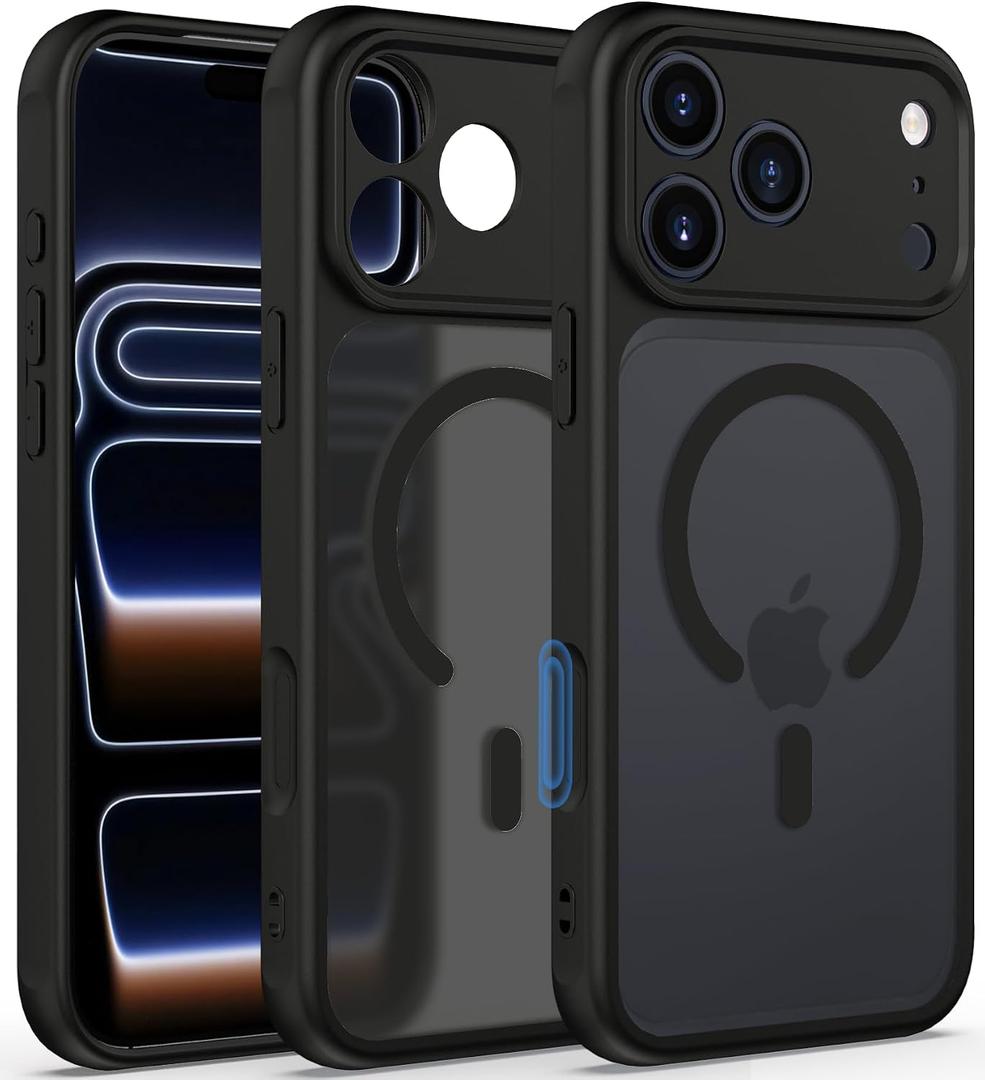 2 x for iPhone 17 Pro Max Case, Translucent, Camera Protection, Black | Solid Matte Back Cover, MagSafe Compatible, All Around Shockproof, Slim & Comfortable Grip, Smooth & Anti-Fingerprint