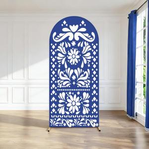 6ft Blue Mexican Fiesta Arch Cover Baby Shower Backdrop,2-Sided Round Top Chiara Backdrop Arch Covers for Mexican Wedding Birthday Bridal Shower Party Decoration