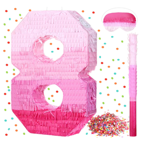 Sratte Number Piñata Pink Piñata Birthday Decorations Gradient with Stick Blindfold Confetti for Girls Boys Birthday Anniversary Party Decorations Supplies(Number 8)